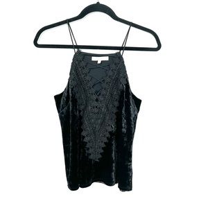 WAYF Posie Lace Up Front Black Velvet Cami Tank size Small